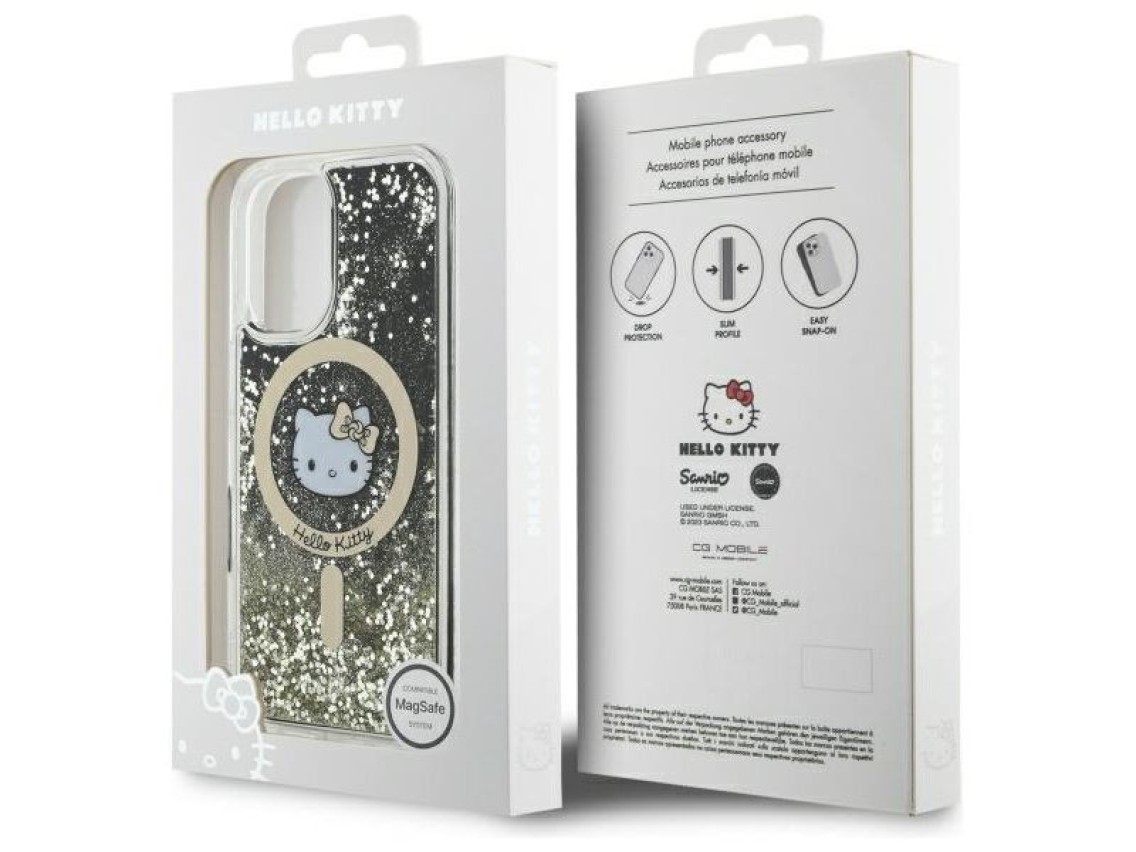 Capa MagSafe Hello Kitty Liquid Glitter Fever para iPhone 16 - Dourada