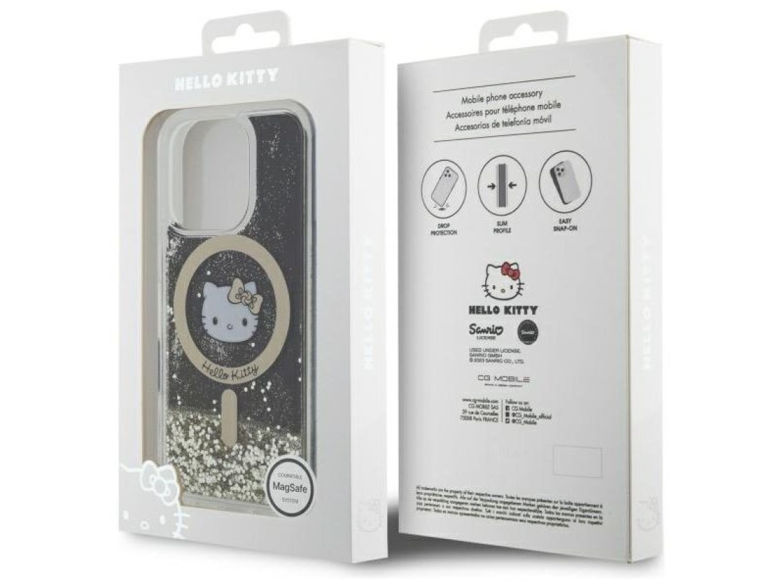 Capa MagSafe Hello Kitty Liquid Glitter Fever para iPhone 16 Pro Max - Dourada