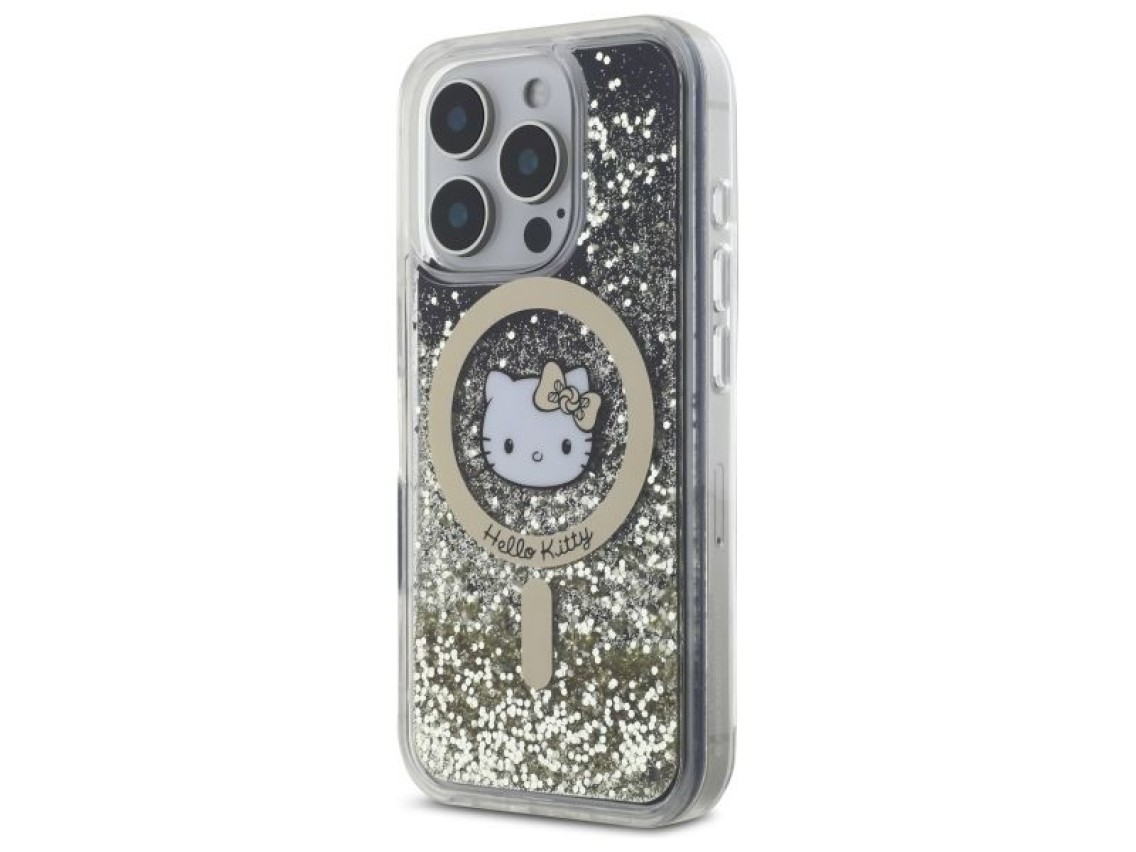 Capa MagSafe Hello Kitty Liquid Glitter Fever para iPhone 16 Pro - Dourada
