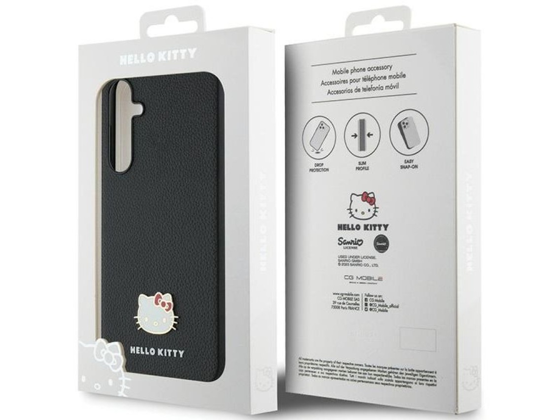 Funda metálica con logo de Hello Kitty para Samsung Galaxy A55 - negra