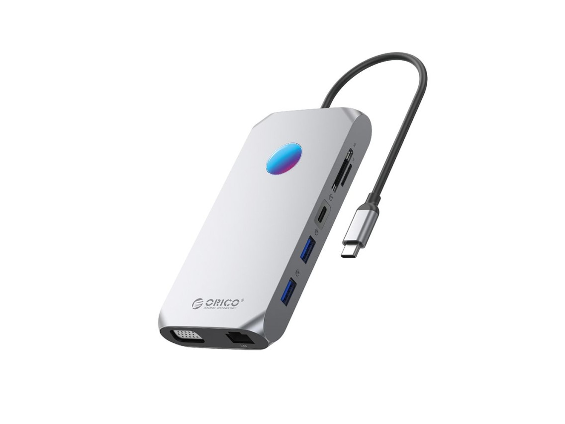 Orico XCR 12in1 RGB USB-C Docking Station 3x USB-A 3.1 1x USB-A 2.0 1x USB-C PD 100 W 1x USB-C 3.1 1