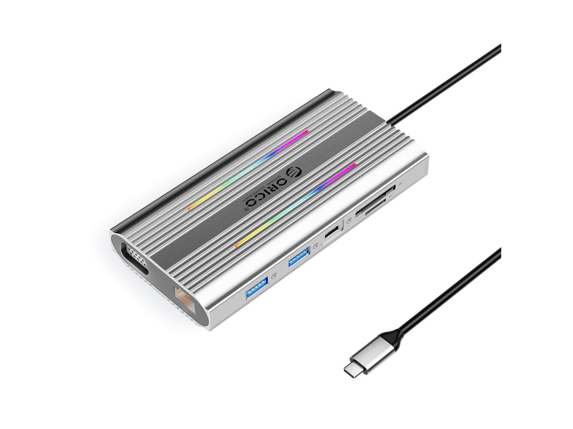 Estação de acoplamento Orico XCR 12 em 1 RGB USB-C com 3 portas USB-A, USB-C PD, 100W, HDMI, 4K, VGA