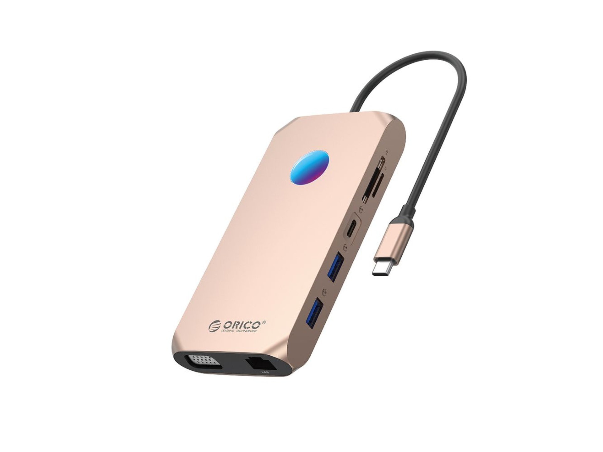 Orico XCR 12in1 RGB USB-C Docking Station 2x USB-A 3.1 1x USB-A 2.0 1x USB-C PD 100W 1x USB-C 3.1 2x