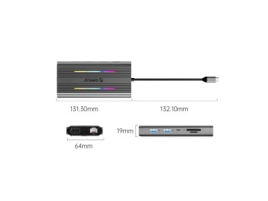 Estaci�n de acoplamiento Orico XCR 12 en 1 RGB USB-C con 3 puertos USB-A, USB-C PD, HDMI 100 W, VGA 