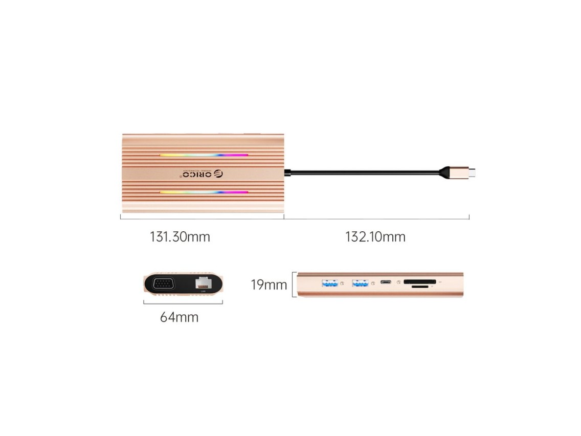 Estación de acoplamiento Orico XDR 12 en 1 RGB USB-C USB-A USB-C PD 100W 2x HDMI 4K 60Hz VGA RJ45 Gi