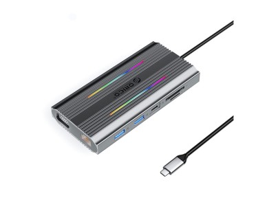 Estaci�n de acoplamiento Orico XCR 12 en 1 RGB USB-C con 3 puertos USB-A, USB-C PD, HDMI 100 W, VGA 