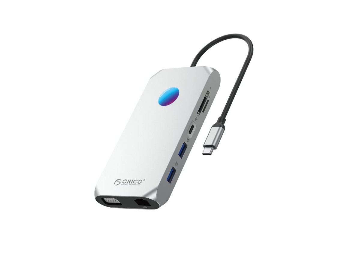 Estación de acoplamiento Orico XCR 12 en 1 RGB USB-C: 3 puertos USB-A 3.1, 1 puerto USB-A 2.0, 1 pue