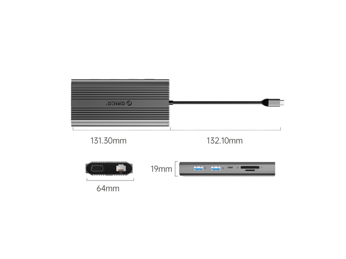 Estaci�n de acoplamiento Orico XDR 12 en 1 USB-C USB-A USB-C HDMI 4K VGA RJ45 Gigabit PD 100W Lector