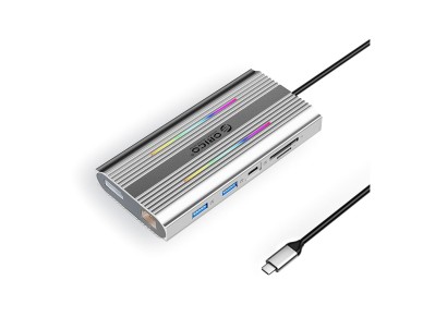 Esta��o de acoplamento Orico XDR 12 em 1 RGB USB-C, USB-A, USB-C, 2x HDMI, 4K 60 Hz, DisplayPort 4K 