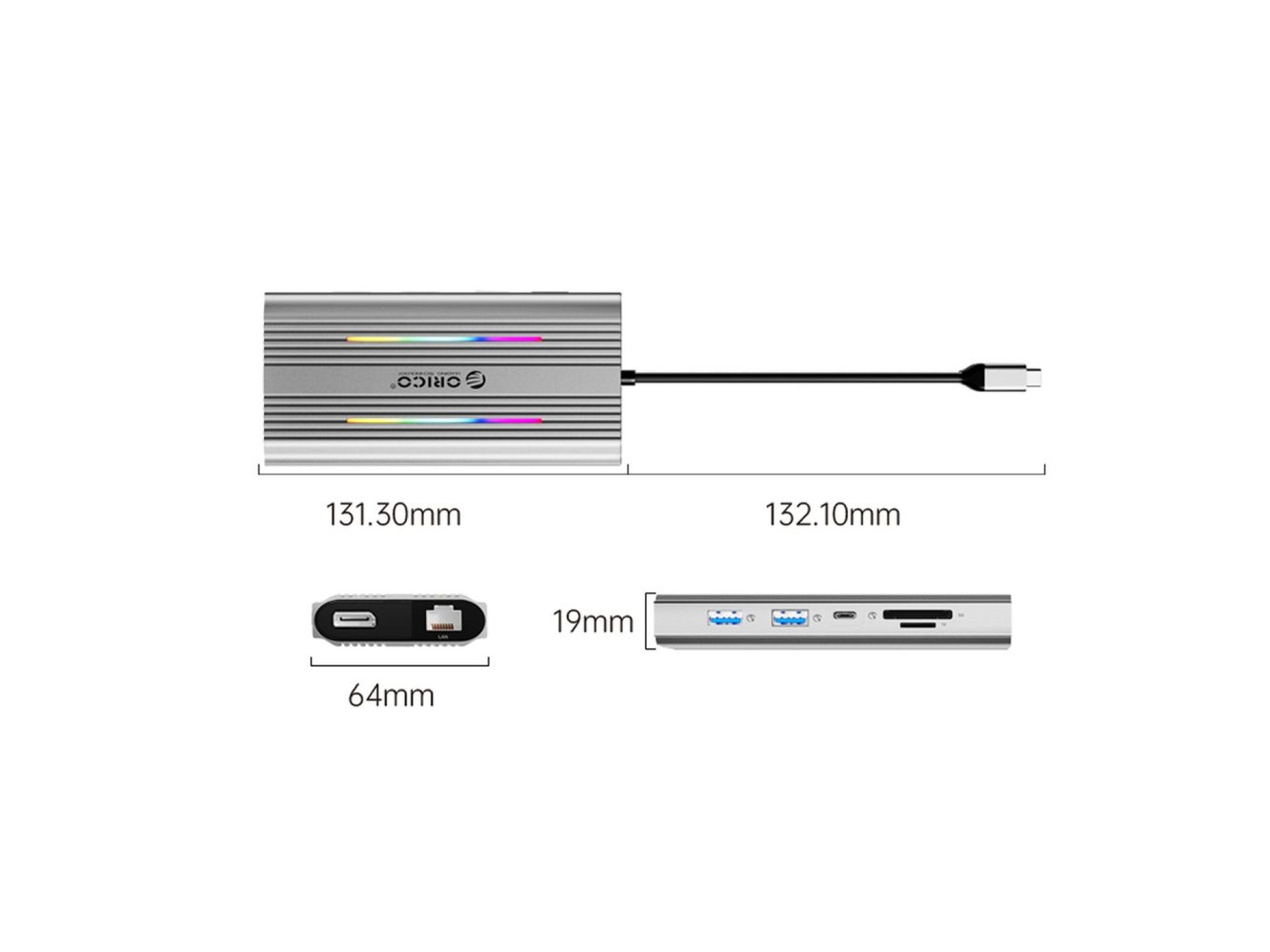 Orico XDR 12in1 RGB USB-C Docking Station USB-A USB-C 2x HDMI 4K 60 Hz DisplayPort 4K 60 Hz RJ45 Gig