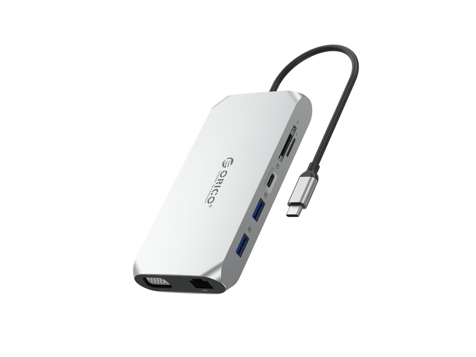 Estación de acoplamiento USB-C Orico XCR 12 en 1: 3 puertos USB-A 3.1, 1 puerto USB-A 2.0, 1 puerto