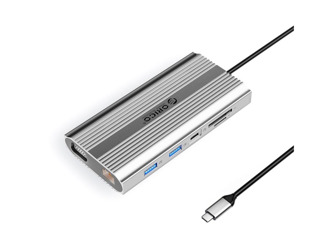 Esta��o de acoplamento Orico XDR 12 em 1 USB-C, USB-A, USB-C, HDMI, 4K, VGA, RJ45, Gigabit PD 100W, 