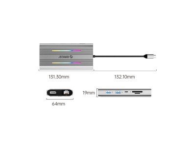 Orico XDR 12in1 RGB USB-C Docking Station USB-A USB-C 2x HDMI 4K 60 Hz DisplayPort 4K 60 Hz RJ45 Gig Orico XDR 12in1 RGB USB-C Docking Station USB-A USB-C 2x HDMI 4K 60 Hz DisplayPort 4K 60 Hz RJ45 Gig