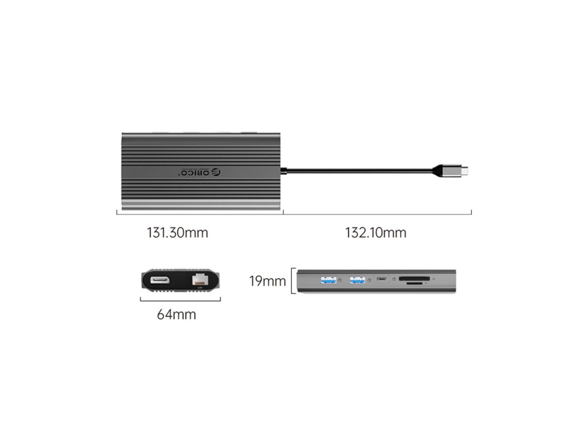 Orico XDR 12in1 USB-C Docking Station USB-A USB-C 2x HDMI 4K 60Hz DisplayPort 4K 60Hz RJ45 Gigabit P