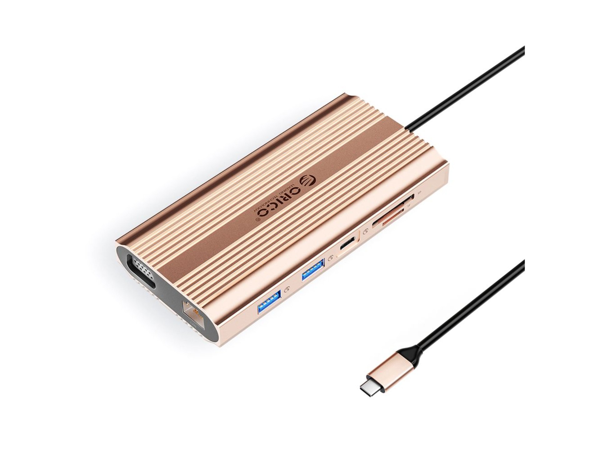 Estación de acoplamiento Orico XDR 12 en 1 USB-C USB-A USB-C HDMI 4K VGA RJ45 Gigabit PD 100W Lector