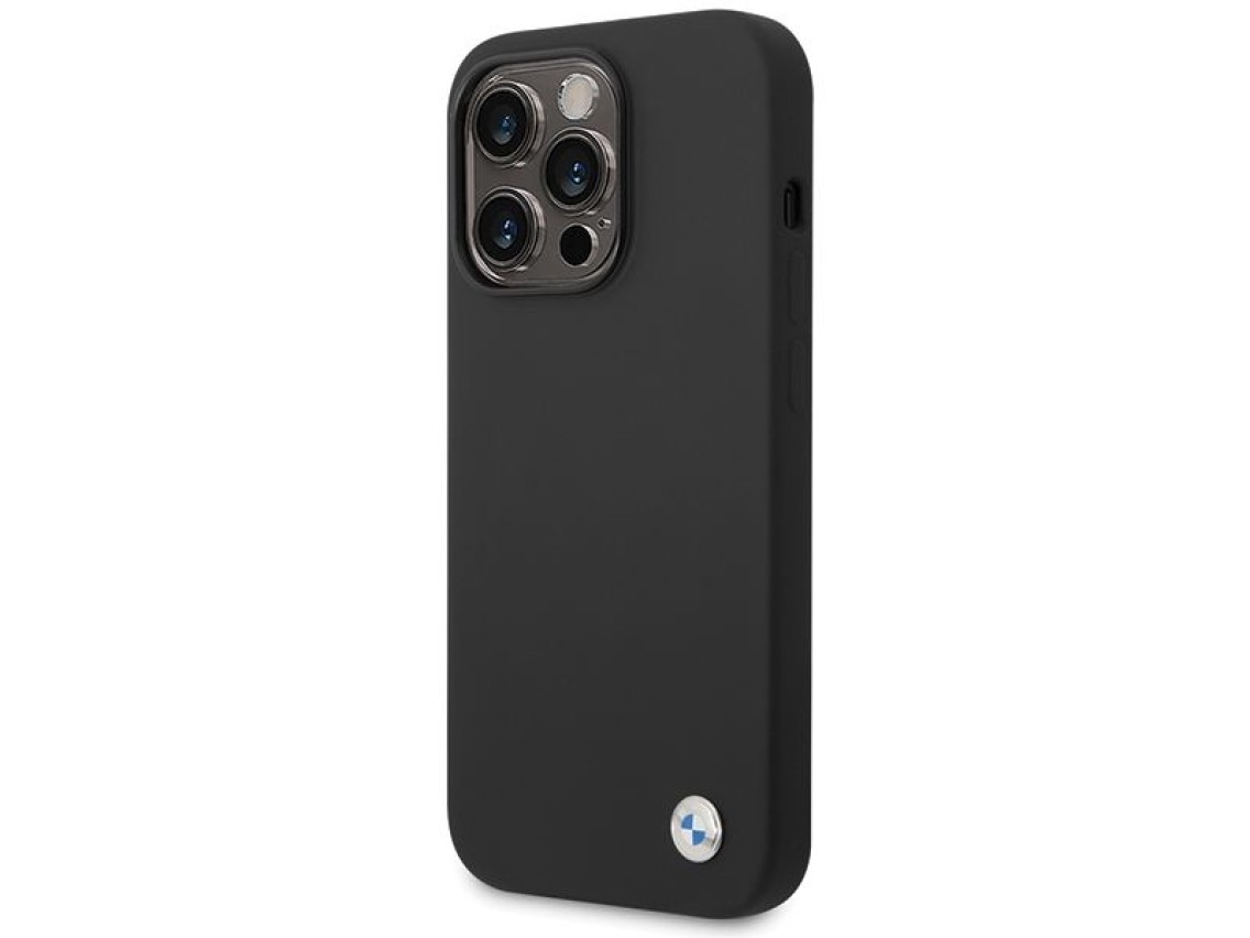 Capa de silicone com logotipo met�lico da BMW para iPhone 15 Pro Max - Preta