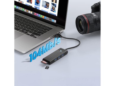 Hub USB Orico PAPW3AT-U3 com 4 portas (3x USB-A 3.0) e leitor de cart�o microSD/SD (1 m) - preto