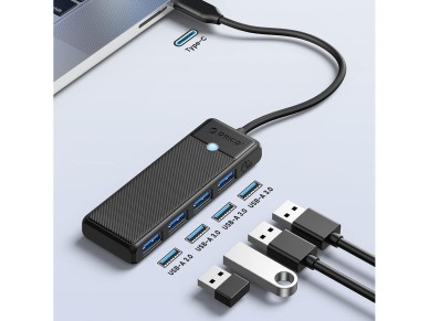 Hub USB Orico PAPW4A-C3 de 4 puertos (4 puertos USB-A 3.0, 0,15 m) - negro Hub USB Orico PAPW4A-C3 de 4 puertos (4 puertos USB-A 3.0, 0,15 m) - negro