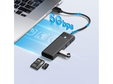 Hub USB Orico PAPW3AT-U3 com 4 portas (3x USB-A 3.0) e leitor de cart�o microSD/SD (1 m) - preto