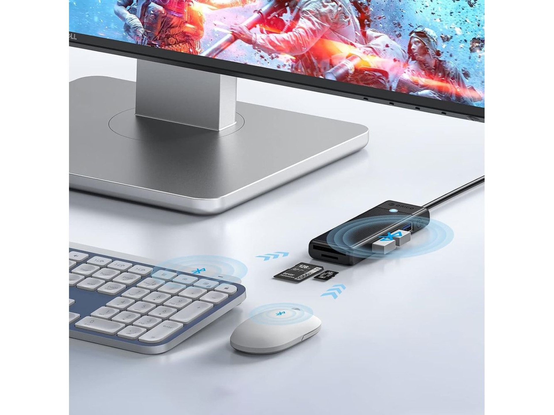 Concentrador USB Orico PAPW3AT-U3 de 4 puertos (3 puertos USB-A 3.0) con lector de tarjetas microSD/