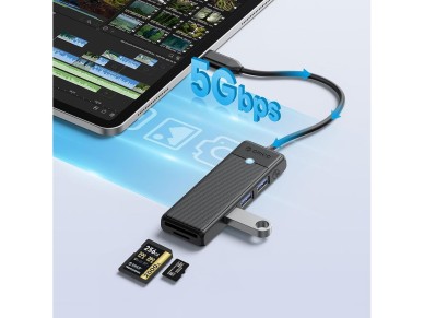 Hub USB Orico PAPW3AT-C3 de 4 puertos (3 puertos USB-A 3.0) con lector de tarjetas microSD/SD, 1 m -
