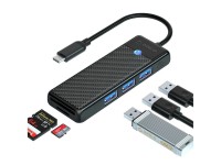 Hub USB Orico PAPW3AT-C3 com 4 portas (3x USB-A 3.0) e leitor de cartão microSD/SD (1 m) - preto Hub USB Orico PAPW3AT-C3 com 4 portas (3x USB-A 3.0) e leitor de cartão microSD/SD (1 m) - preto