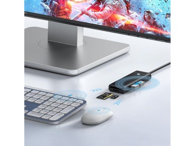 Hub USB Orico PAPW3AT-C3 de 4 puertos (3 puertos USB-A 3.0) con lector de tarjetas microSD/SD, 1 m -