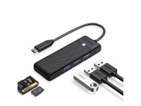 Hub USB Orico PAPW3AT-C3 com 4 portas (3x USB-A 3.0) e leitor de cartão microSD/SD (1 m) - preto Hub USB Orico PAPW3AT-C3 com 4 portas (3x USB-A 3.0) e leitor de cartão microSD/SD (1 m) - preto