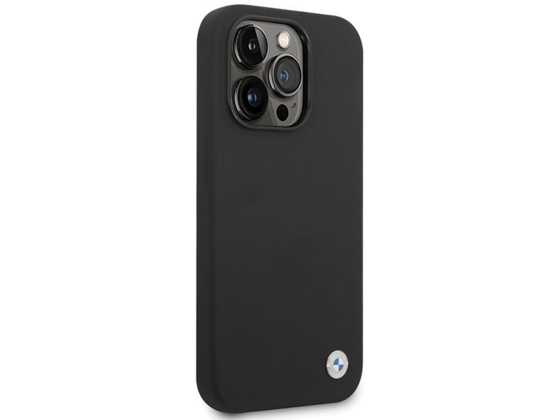 Capa de silicone com logotipo met�lico da BMW para iPhone 15 Pro Max - Preta
