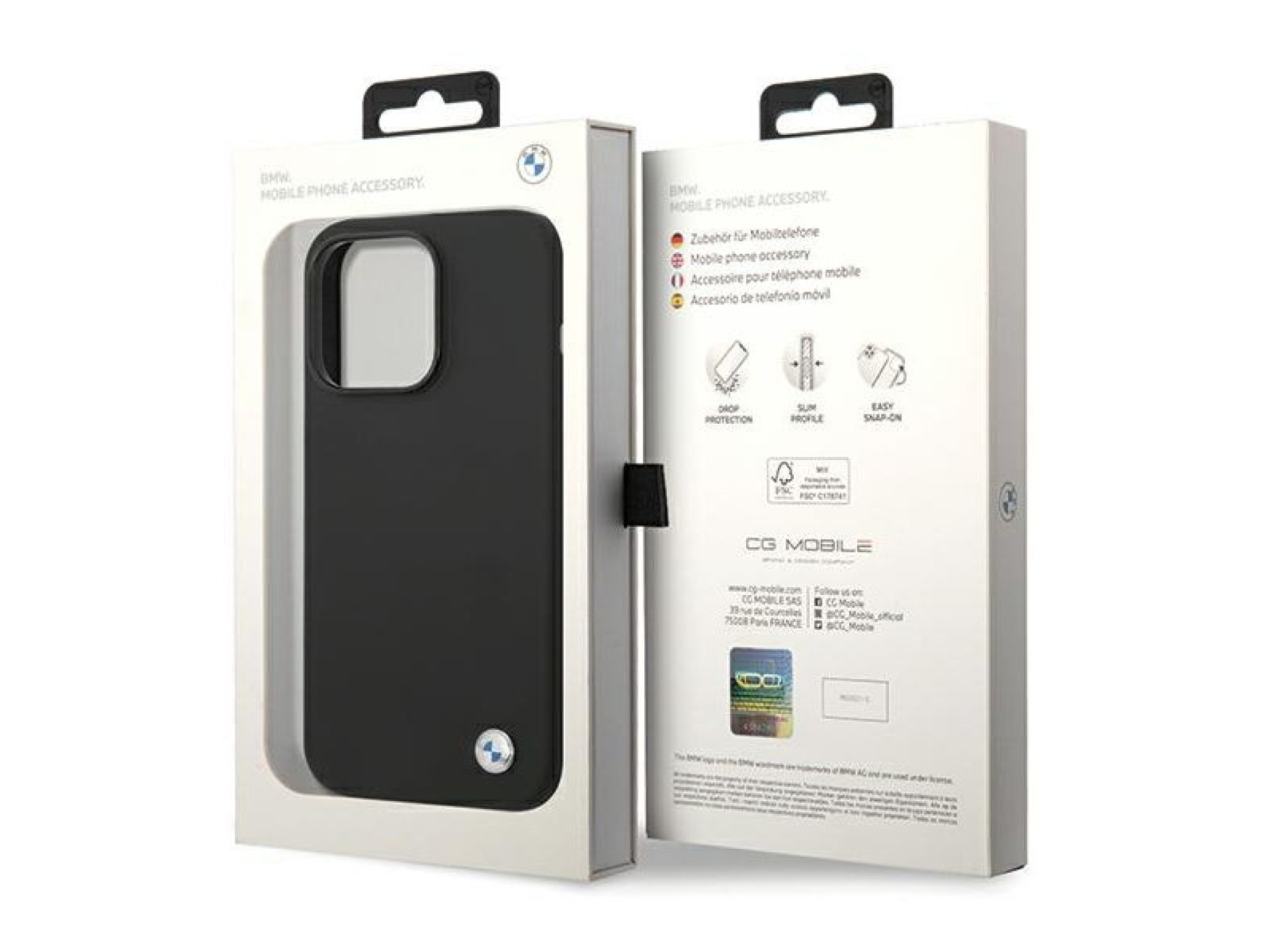 Capa de silicone com logotipo metálico da BMW para iPhone 15 Pro Max - Preta