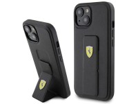 Capa Ferrari Grip Stand com logotipo metálico para iPhone 15 - preta Capa Ferrari Grip Stand com logotipo metálico para iPhone 15 - preta