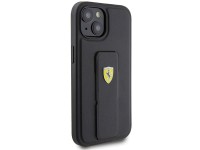 Capa Ferrari Grip Stand com logotipo metálico para iPhone 15 - preta Capa Ferrari Grip Stand com logotipo metálico para iPhone 15 - preta