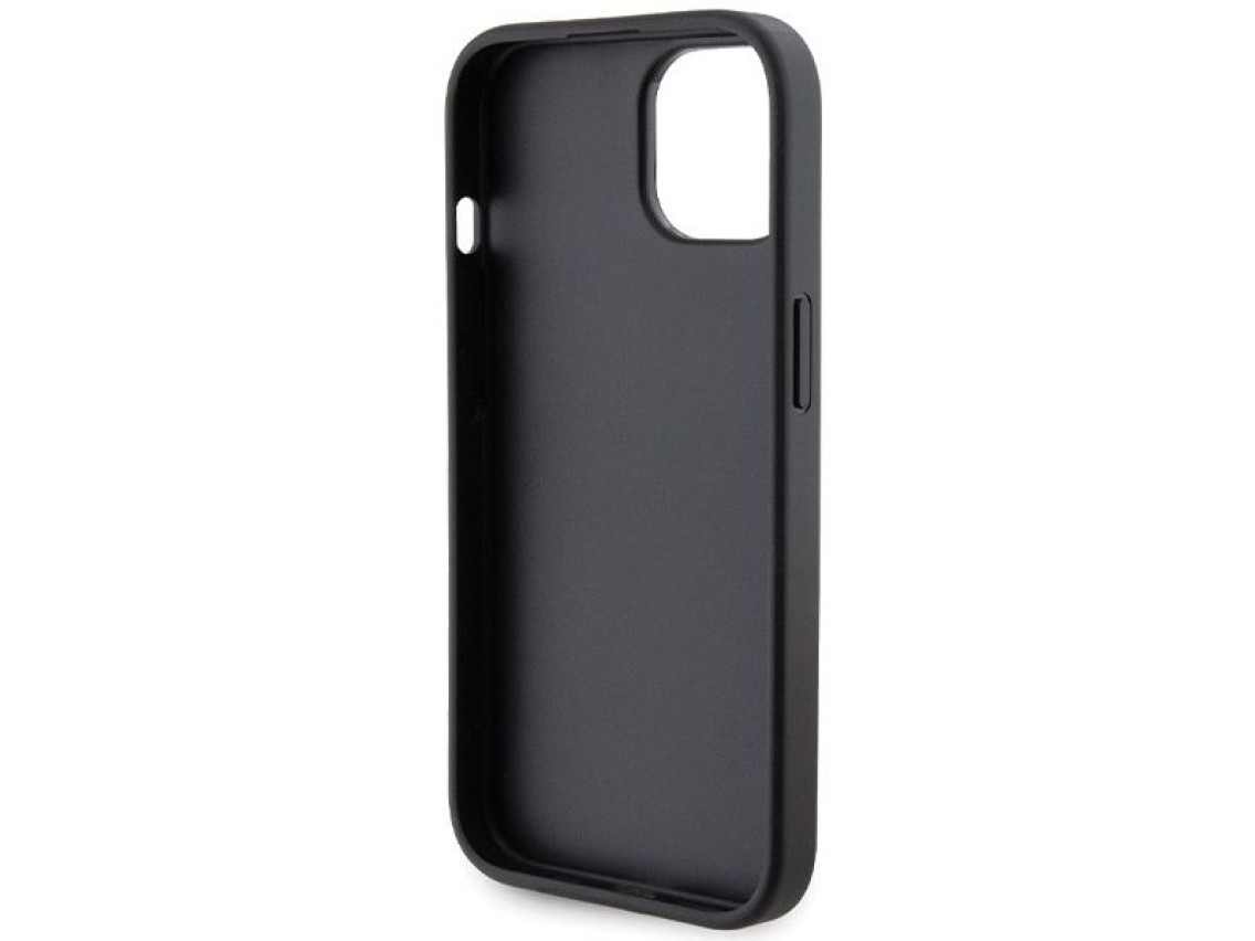 Capa Ferrari Grip Stand com logotipo metálico para iPhone 15 - preta