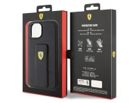 Capa Ferrari Grip Stand com logotipo metálico para iPhone 15 - preta Capa Ferrari Grip Stand com logotipo metálico para iPhone 15 - preta