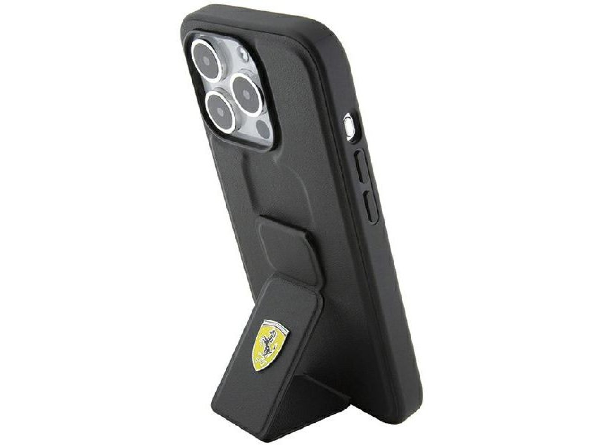 Ferrari Grip Stand Metal Logo case for iPhone 15 Pro - black