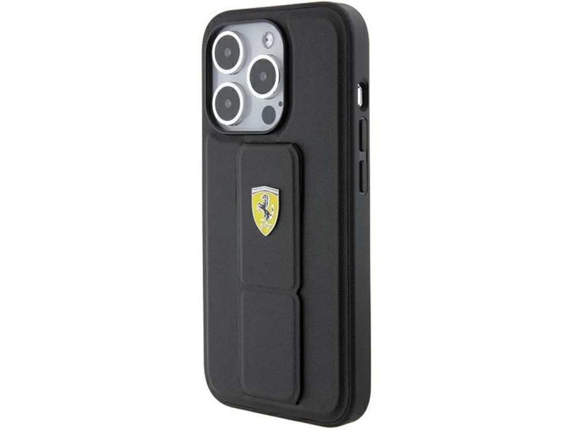 Ferrari Grip Stand Metal Logo case for iPhone 15 Pro - black