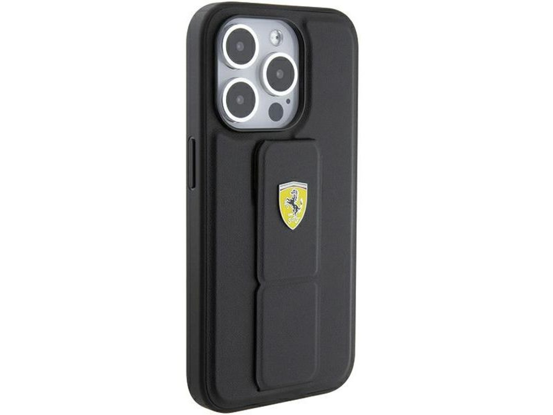 Ferrari Grip Stand Metal Logo case for iPhone 15 Pro - black