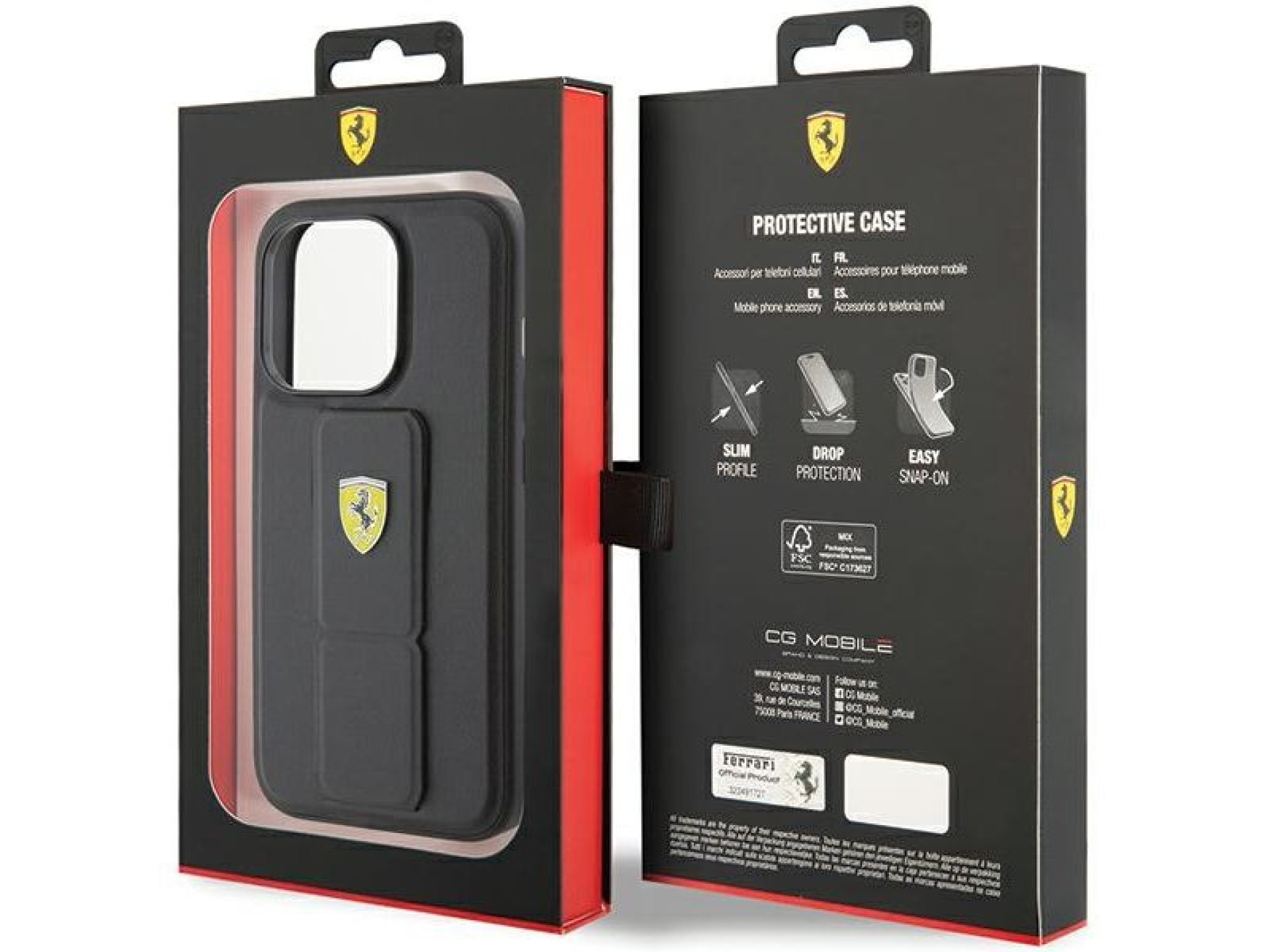 Ferrari Grip Stand Metal Logo case for iPhone 15 Pro - black