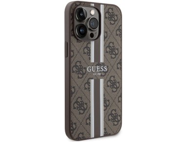 Funda Guess 4G con estampado de rayas y MagSafe para iPhone 15 Pro Max - marrón Funda Guess 4G con estampado de rayas y MagSafe para iPhone 15 Pro Max - marrón