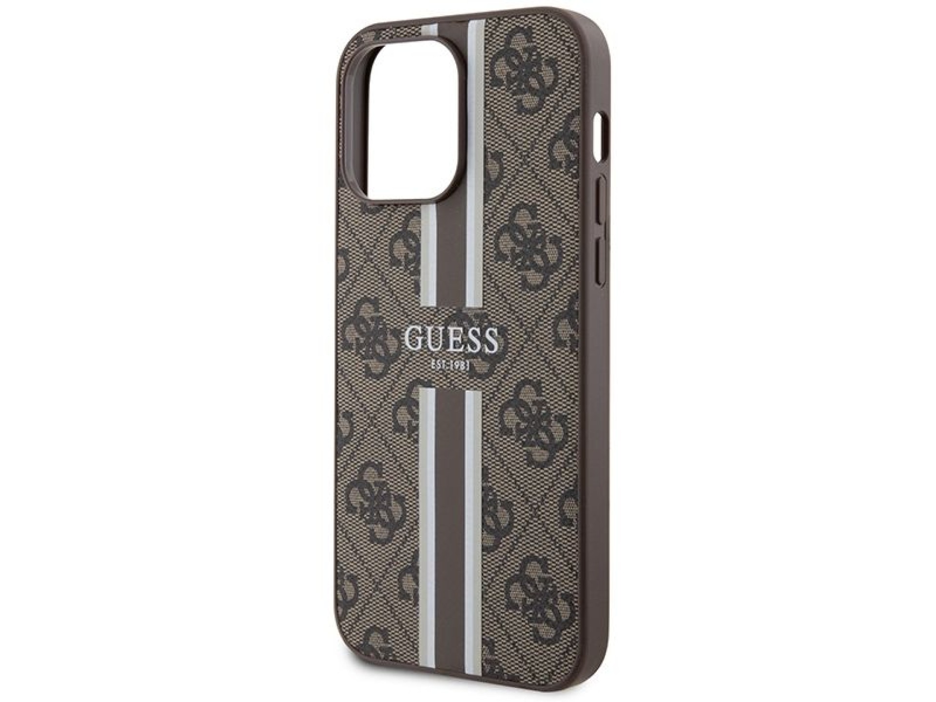 Funda Guess 4G con estampado de rayas y MagSafe para iPhone 15 Pro Max - marrón