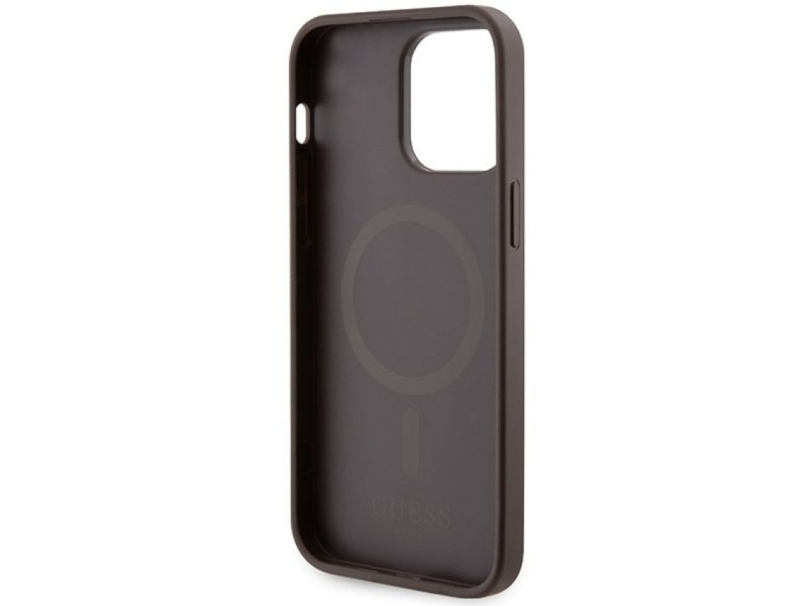Funda Guess 4G con estampado de rayas y MagSafe para iPhone 15 Pro Max - marrón