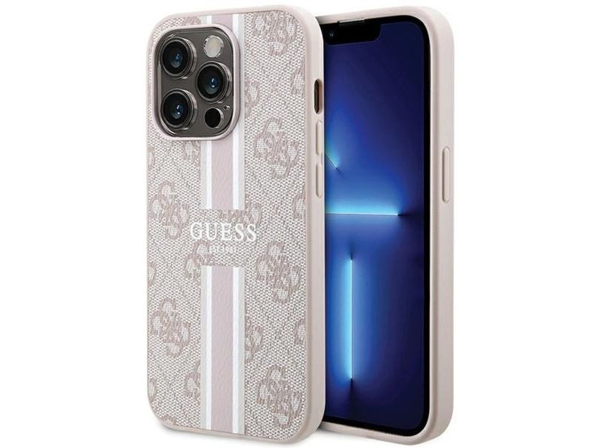 Capa Guess 4G com estampa de listras e MagSafe para iPhone 15 Pro - rosa