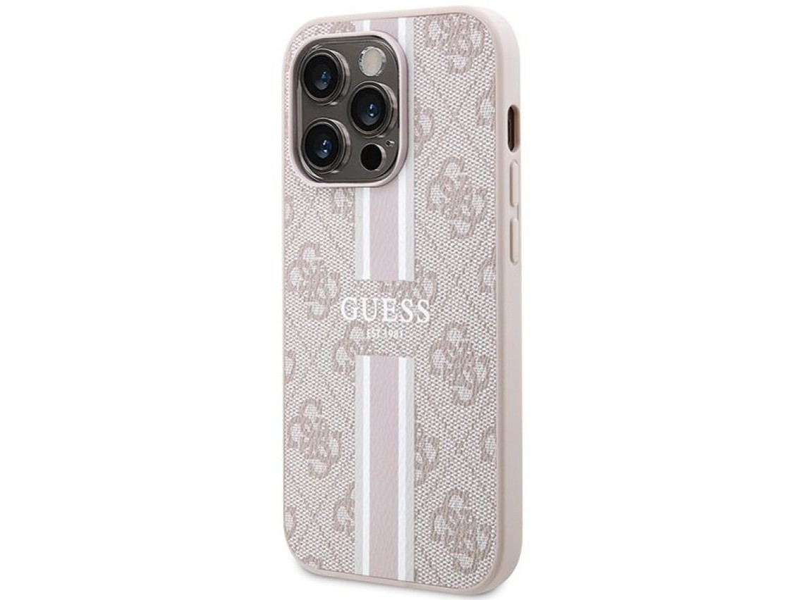 Capa Guess 4G com estampa de listras e MagSafe para iPhone 15 Pro - rosa