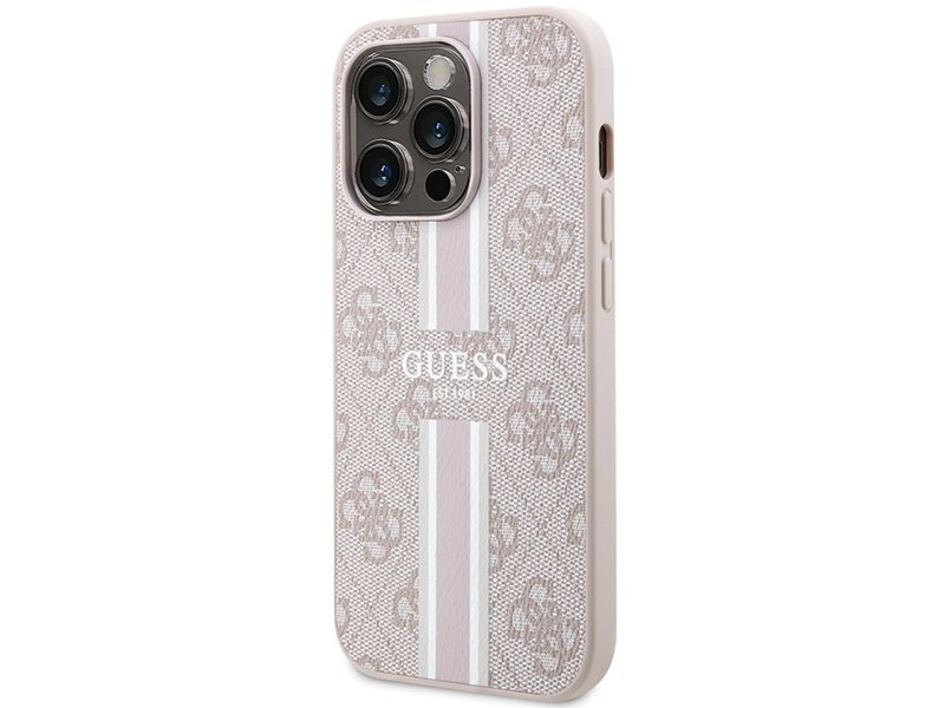 Capa Guess 4G com estampa de listras e MagSafe para iPhone 15 Pro - rosa