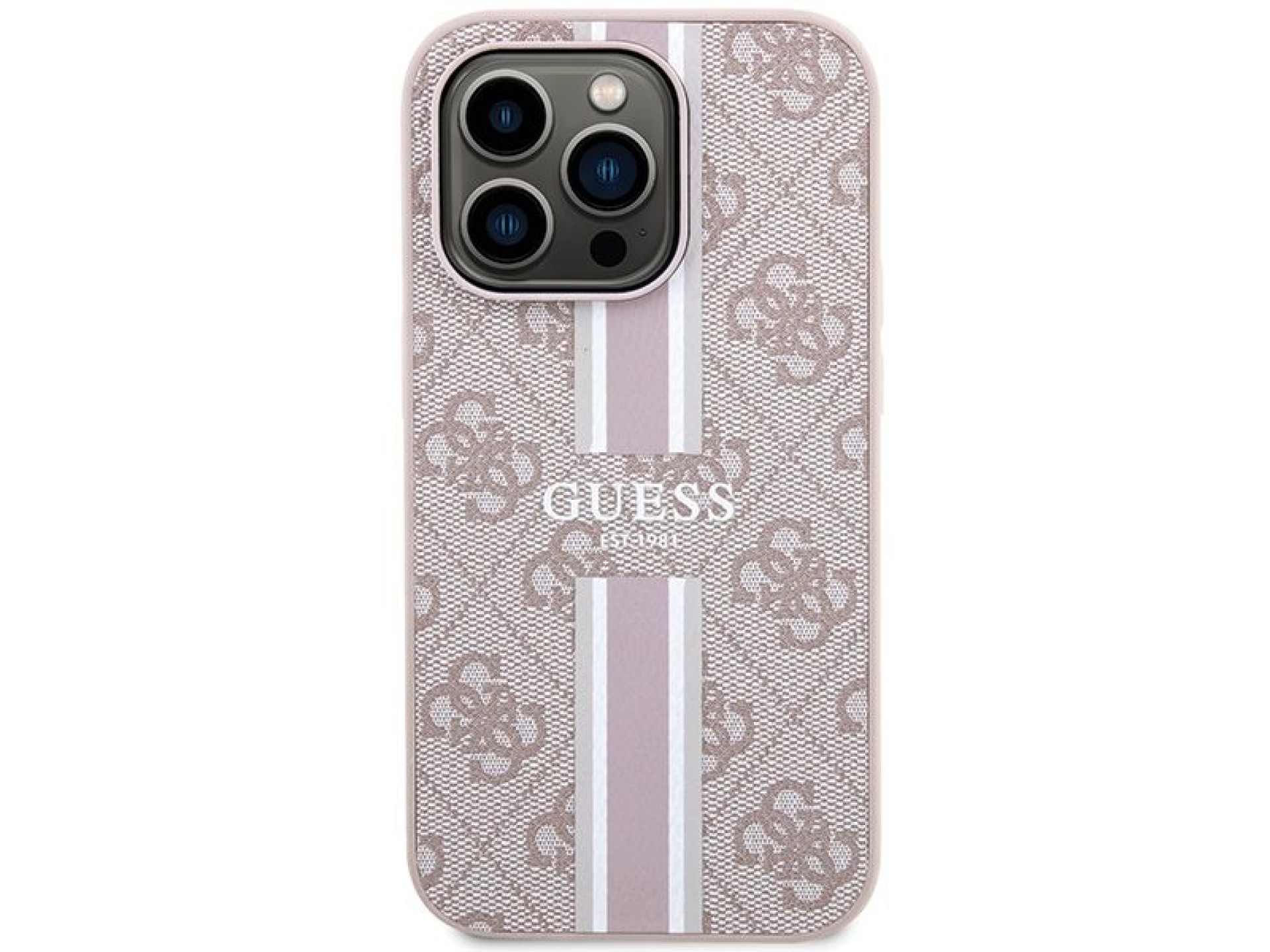 Capa Guess 4G com estampa de listras e MagSafe para iPhone 15 Pro - rosa