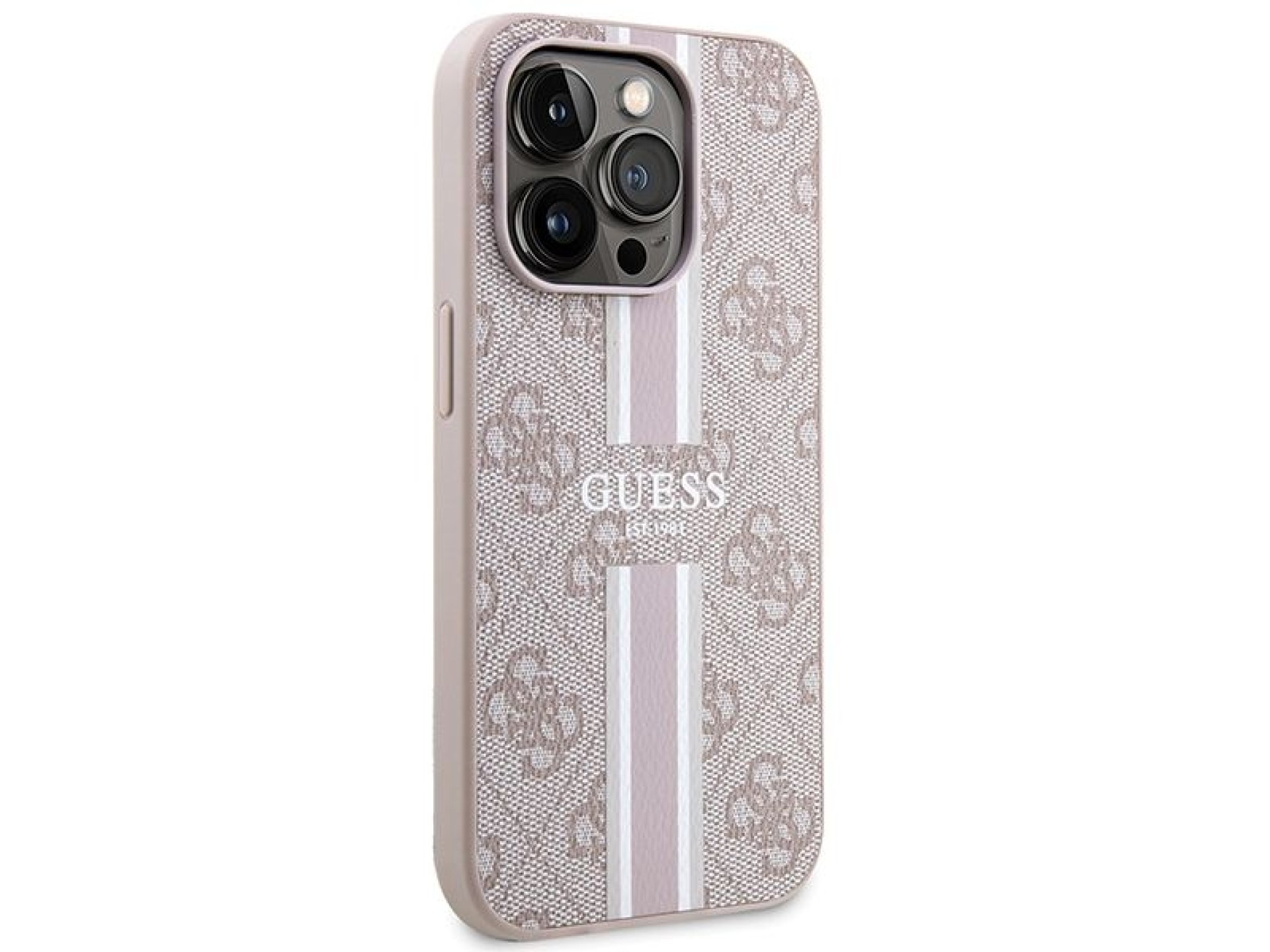 Capa Guess 4G com estampa de listras e MagSafe para iPhone 15 Pro - rosa