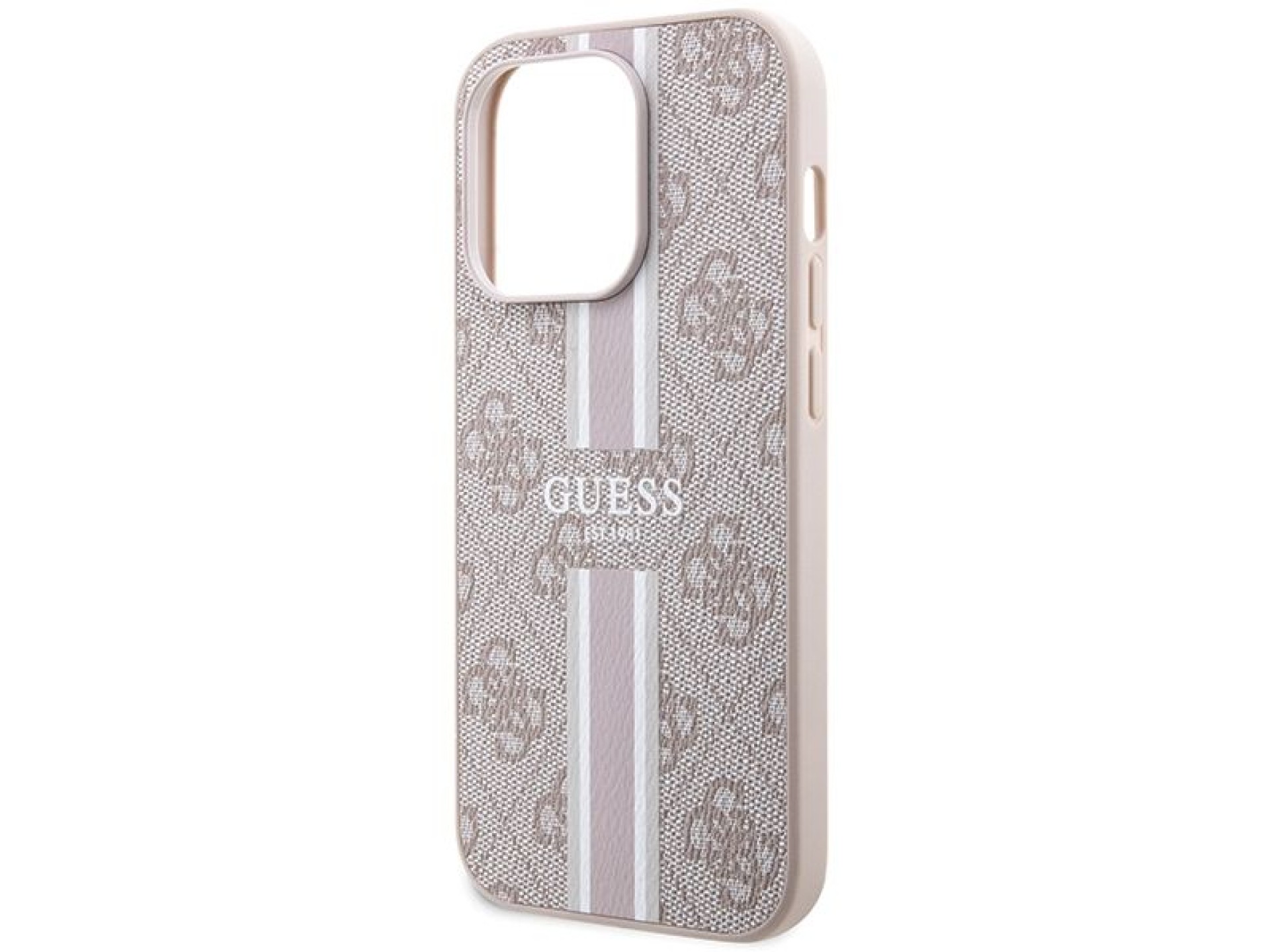 Capa Guess 4G com estampa de listras e MagSafe para iPhone 15 Pro - rosa
