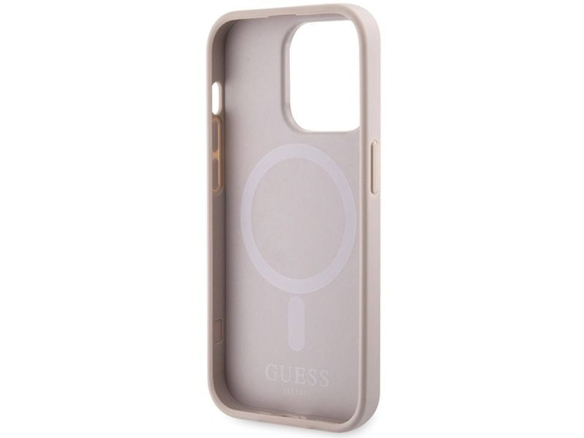 Capa Guess 4G com estampa de listras e MagSafe para iPhone 15 Pro - rosa