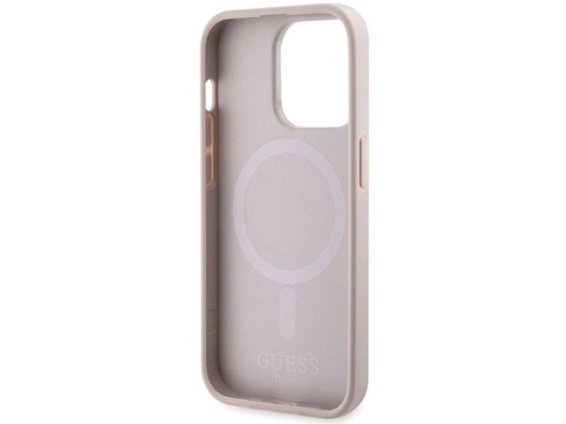 Capa Guess 4G com estampa de listras e MagSafe para iPhone 15 Pro - rosa