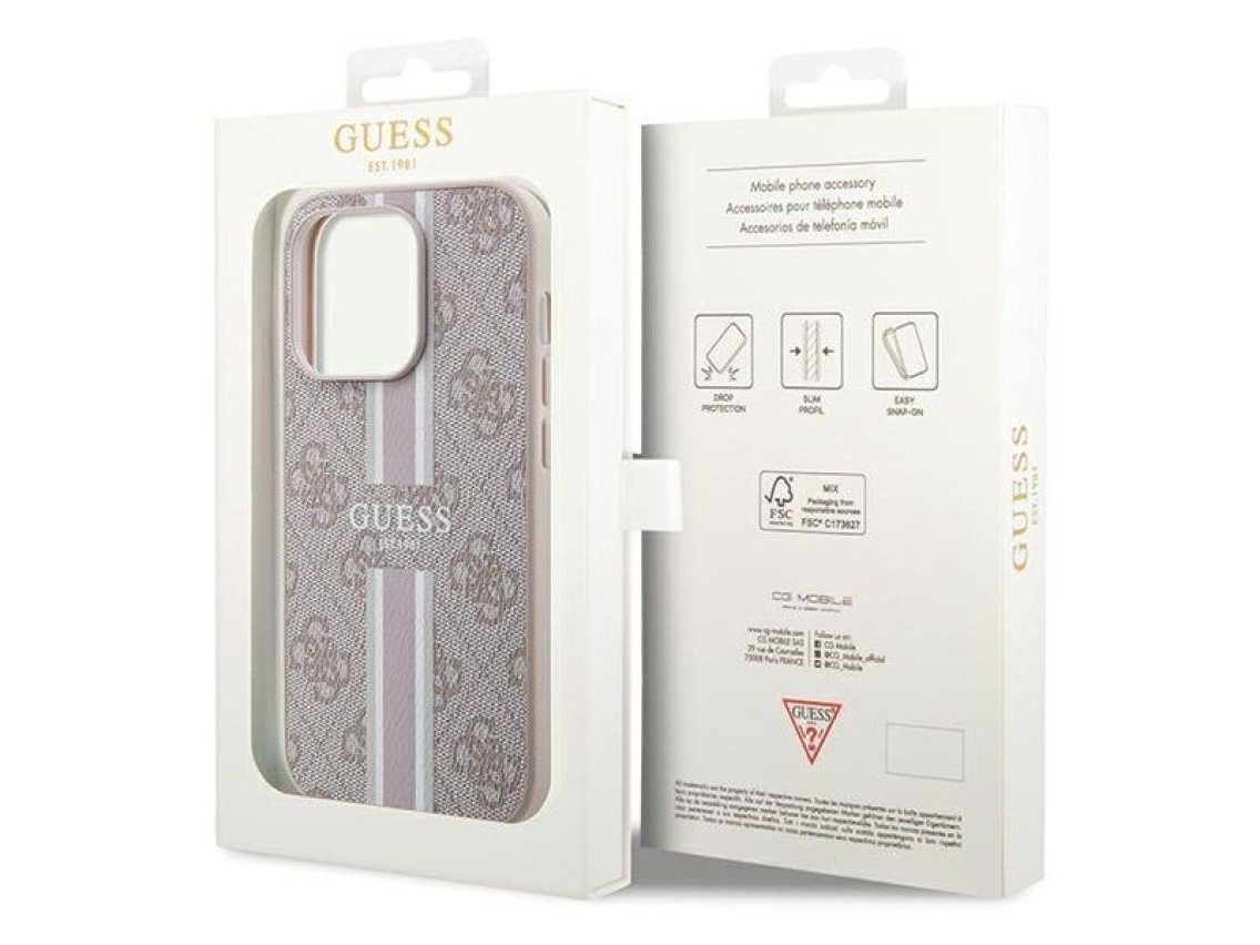 Capa Guess 4G com estampa de listras e MagSafe para iPhone 15 Pro - rosa